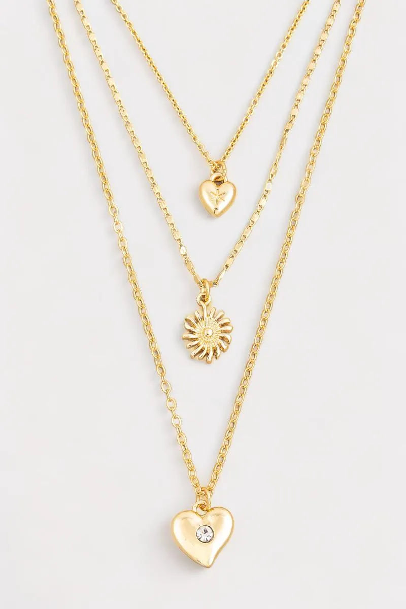 Three Layer Heart Star Pendant Necklace